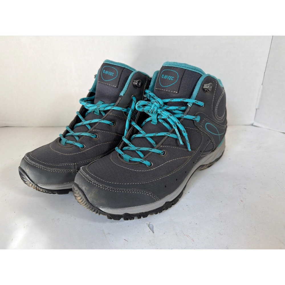 Hi-Tec Womens 7.5 Hiking Boots Grey Teal Lace Up Mid Top Trail Shoes 22089